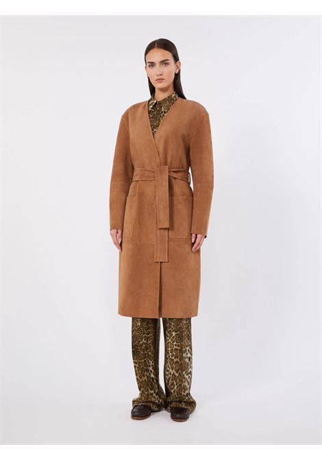 Max Mara Studio Spolverino Mstportici in Pelle Scamosciata Cammello Donna Max Mara Studio | SOPRABITI | 2626476011600002